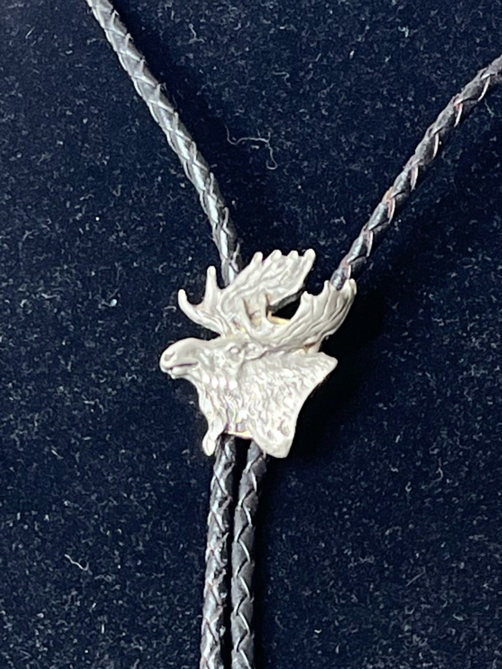 Source Unknown Black Braided Bolo Tie with Silver Moose Slide